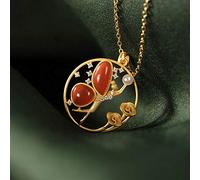 NHYHEHMR Accessories Vintage S925 Necklace for Women Plated Red Agate Hollow Butterfly Elves Handmade Classical Jewelry Women's Pendant Necklaces Charm Gift National Old Craft