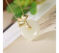 NHYHEHMR Accessories Vintage S925 Necklace for Women Plated White Jade Safety Buckle Ginkgo Leaf Handmade Classical Jewelry Women's Pendant Necklaces Charm Gift National Old Craft