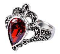 NHYHEHMR Anillo abierto en S925 con estilo Palacios Vintage Mujer Drop de agua Coronada Red Crown Queen Ring para Lovebag. Corona de agua roja,