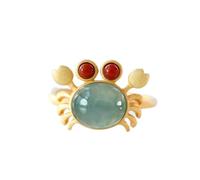 NHYHEHMR Anillo de estilo étnico retro S925 en jaspe con incrustaciones en jade huevo fme pequeño anillo de personalidad de moda ajustable