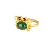 NHYHEHMR Anillo de estilo étnico retro S925 en jaspe incrustado en jade huevo fme pequeño cangrejo anillo de personalidad ajustable