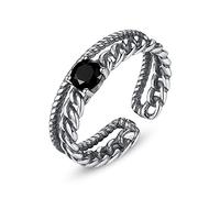 NHYHEHMR Anillo retro de estilo chino S925 en el simple modo de obsidiana tejido de céen modo unisex anillo de anillo ajustable obsidiana