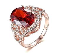 NHYHEHMR Anillos clásicos para mujeres con forma ovalada Ruby Gemstones Rose Color Charm Lady Jewelry Regalo