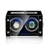 NHYHEHMR Automatic Technology Watch Winder with LCD Screen and Remote Control, Unlock Button, LED Light with Silent Motor 5 Rotation Mode Setting Luxury Watch Storage Case (Color : A, Size : 9+0)