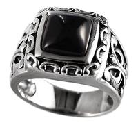 NHYHEHMR Bague Ouverte en S925 en Vintage Thai Style Croisé Fleur Agate Noire Bague Mâle Carré Cadeaux Pour AmoureuxBague Onyx Noir, vingt trois#