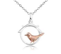 NHYHEHMR Beautiful Bird In Circle Pendant Necklace Silk Matte Pink Plated For Women Jewelry