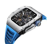NHYHEHMR Caso de aleación de aluminio para la banda 8 7 45 mm Correa de fluorubber para iWatch Series 7 6 5 4 SE 44 mm Accesorios de modificación