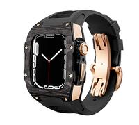 NHYHEHMR Caso de fibra de carbono de correa de lujo para 8 7 7 mm Cubierta de banda Fluorine Kit de modificación de goma para iWatch 6 5 4 SE 44 mm Pulsera