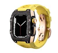 NHYHEHMR Caso de fibra de carbono de correa de lujo para 8 7 7 mm Cubierta de banda Fluorine Kit de modificación de goma para iWatch 6 5 4 SE 44 mm Pulsera