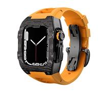 NHYHEHMR Caso de fibra de carbono de correa de lujo para 8 7 7 mm Cubierta de banda Fluorine Kit de modificación de goma para iWatch 6 5 4 SE 44 mm Pulsera