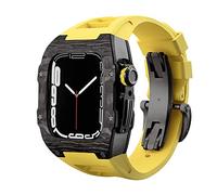 NHYHEHMR Caso de fibra de carbono de correa de lujo para 8 7 7 mm Cubierta de banda Fluorine Kit de modificación de goma para iWatch 6 5 4 SE 44 mm Pulsera
