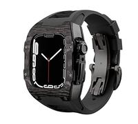 NHYHEHMR Caso de fibra de carbono de correa de lujo para 8 7 7 mm Cubierta de banda Fluorine Kit de modificación de goma para iWatch 6 5 4 SE 44 mm Pulsera