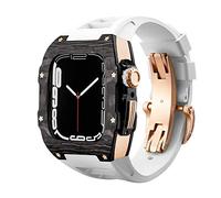 NHYHEHMR Caso de fibra de carbono de correa de lujo para 8 7 7 mm Cubierta de banda Fluorine Kit de modificación de goma para iWatch 6 5 4 SE 44 mm Pulsera