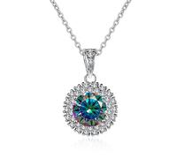 NHYHEHMR Collier en moissanite 1 ct pour femme - Coupe ronde - Couleur D - Collier avec pendentif diamant VVS1 - Collier en argent sterling 925 pour femme avec certificat