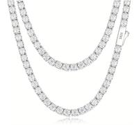 NHYHEHMR Collier tennis en moissanite pour homme et femme 6,5 mm 1 carat coupe ronde couleur D VVS1 Collier diamant classique créé en laboratoire, convient pour les vacances, les bals de fin d'année