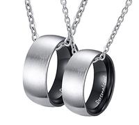NHYHEHMR Couple Engraved Necklace, Stainless Steel Necklaces for Women Men Brushed Ring 8mm Black Necklace Personalized Valentines Day Gifts