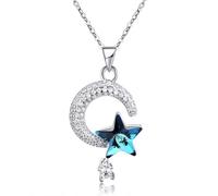 NHYHEHMR Crescent Moon & Star Crystal Van Pendant Necklaces For Women Fine Jewelry Gifts