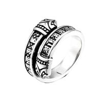 NHYHEHMR Fashion de Steel Warrior Hombres Vintage Anillo de acero inoxidable Viking Rune Doble Arrow Apertura Titanium Anillo de acero Joyería