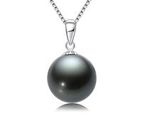 NHYHEHMR Girl Products 18K Black Pearl Necklace 10-11mm Genuine Tahitian Cultured Round Pearls Pendant with 18" Chain - Jewelry Gifts for Mom Women Wife - White Gifts