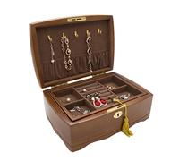 NHYHEHMR Jewellery Storage Jewelry Box For Women Girls, 2-Tier Jewelry Storage Case Rustic Wooden Jewelry Organizer Box For Storage Earrings Rings Jewellery Display Box