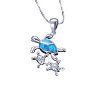 NHYHEHMR Jewelry New 2025 Arrival Fashion Cute Sea Family Pendant Necklace For Women Her Inlay Imitation Blue Opal Necklace Wedding Party With For You Accessories Trendy Creative Gift Gift