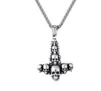 NHYHEHMR Jewelry New 2025 Arrival Retro Gothic Skull Head Cross Pendant Necklace Men's Punk Trend Halloween Party With For You Accessories Trendy Creative Gift Gift