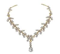 NHYHEHMR Juego de joyas de diamantes de imitación de moda de 1Set para bodas Collar elegante y accesorios de aretes para mujeres para vestir de novios Color blanco
