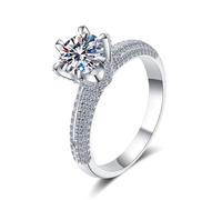 NHYHEHMR Mujeres de alianza de bodas blancas, alianza de bodas para mujeres con 6 puntas de 2cts de forma redonda de 2ct diamantes cultivados
