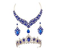 NHYHEHMR Pendientes de collar de corona de 1Set Rhinestone Joyas elegantes de disfraces para bodas PROMS PARTES SHOTO SEGURAS DEL ACCESORIO ALICADO COLECCIÓN ACCESORIAL