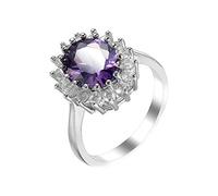 NHYHEHMR Plated 18ct Rings for Women, Promise Rings for Her Classic Flower Oval Shape Wedding Band Cubic Zirconia