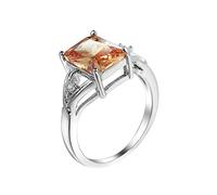 NHYHEHMR Plated 18ct White Ring Women, Engagement Ring for Her Four Claws Rectangular Shape Cubic Zirconia Wedding Band