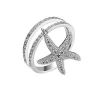 NHYHEHMR Plated 18ct White Ring Women, Wedding Rings Ladies Starfish Round Shape Anniversary Ring Cubic Zirconia