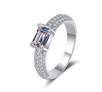 NHYHEHMR Promise Rings for Women, Wedding Ring for Women Half Eternity Rectangular Moissanite 1ct Engagement Ring