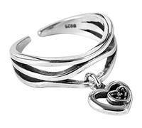 NHYHEHMR Red retro de estilo chino Retro S925 en simple Obsidiana ondulada simple Amor Ajustable Anillo tejido Mujer de amor de amor, única talla