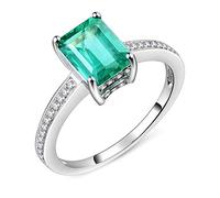 NHYHEHMR Ring Band for Women, Wedding Band for Her Elegant 1.25ct Rectangular Emerald with 0.2ct Diamond Engagement Promise Rings White