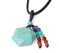 NHYHEHMR Turquoise Pendant Necklace For Women - Handmade Natural Stone Faceted Hexagram Pendant Necklace Seven Chakra Stone Bead Tassel Pendant With Adjustable Rope Chain ui