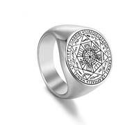 NHYHEHMR Viking Secreto de universo Ring Sello de anillo para hombres Los siete Arcángeles Solomon Kabbalah Talisman Titanium Acero Anillos de acero