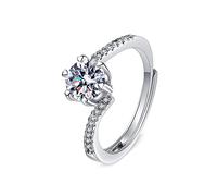 NHYHEHMR Wedding Band White Rings for Women, Engagement Ring for Women Adjustable Heart 6 Prong 1ct Round Lab Diamond Wedding Rings White