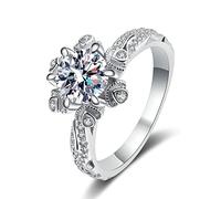 NHYHEHMR Women Engagement Ring, Rings Women Vintage Flower 6 Prong Round Cubic Zirconia/Moissanite Wedding Bands