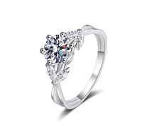 NHYHEHMR Women Engagement Ring, Womens Rings Hollow Flower Leaves Round Cubic Zirconia/Moissanite Promise Ring
