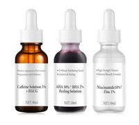 Niacinamide 10% Zinc 1%, AHA 30% + BHA 2% Peeling Solution, Caffeine Solution 5% + EGCG, Serum Facial Set, Elimina Ojeras, Antienvejecimiento, Reduce Líneas Expresión Arrugas, Ilumina Tono la Piel