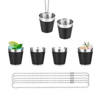 Niaciswe Vasos de Chupito de 30 ml de Acero Negro 6 Piezas Cadena de Chupito Reutilizable Aso de Chupito Colgante Vaso de Chupito con Collar Vasos de Chupito con Cadena para Colgar para Bodas Carnaval