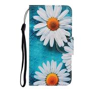 NiaCoCo Compatible con Samsung Galaxy A40 Funda de Cuero PU con Ranura para Tarjeta Billetera Relieve 3D pequeño patrón de Margarita TPU Hebilla magnética Cubierta Protectora