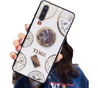 NiaCoCo Compatible con Samsung Galaxy A50 Funda 1*Protector de Pantalla,360 Grados Soporte de Anillo de Rotación Ultra Thin Anti Scratch con Pequeños Diamantes Carcasa de Telefono(Blanco)