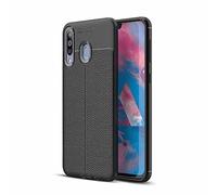 NiaCoCo Compatible con Samsung Galaxy M30 Funda Textura de La Piel TPU Suave Fino Anti Huella Digital Resistencia Al Terremoto Anti-Caída Caso+1*(Gratis Soporte para Teléfono)-Negro