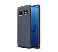 NiaCoCo Compatible con Samsung Galaxy S10 Funda Textura de La Piel TPU Suave Fino Anti Huella Digital Resistencia Al Terremoto Anti-Caída Caso+1*(Gratis Soporte para Teléfono)-Azul