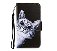 NiaCoCo Compatible con Xiaomi Redmi 8A Funda de Cuero PU con Ranura para Tarjeta Billetera Patrón de Gato Negro en Relieve 3D TPU Hebilla magnética Cubierta Protectora