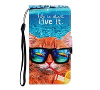 NiaCoCo Compatible con Xiaomi Redmi Note 8 Funda de Cuero PU con Ranura para Tarjeta Billetera Patrón de Gato con Gafas TPU Hebilla magnética Cubierta Protectora