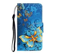 NiaCoCo Compatible con Xiaomi Redmi Note 8 Pro Funda de Cuero PU con Ranura para Tarjeta Billetera Patrón de Mariposa de Oro Azul en Relieve en 3D TPU Hebilla magnética Cubierta Protectora