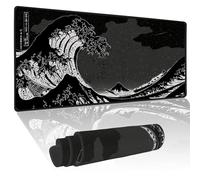 NIAEIAIE Alfombrilla de mouse japonesa negra para juegos, The Great Wave Off, alfombrilla de mouse de anime XL extendida Kanagawa de 0.118 pulgadas de grosor, larga, base de goma antideslizante,